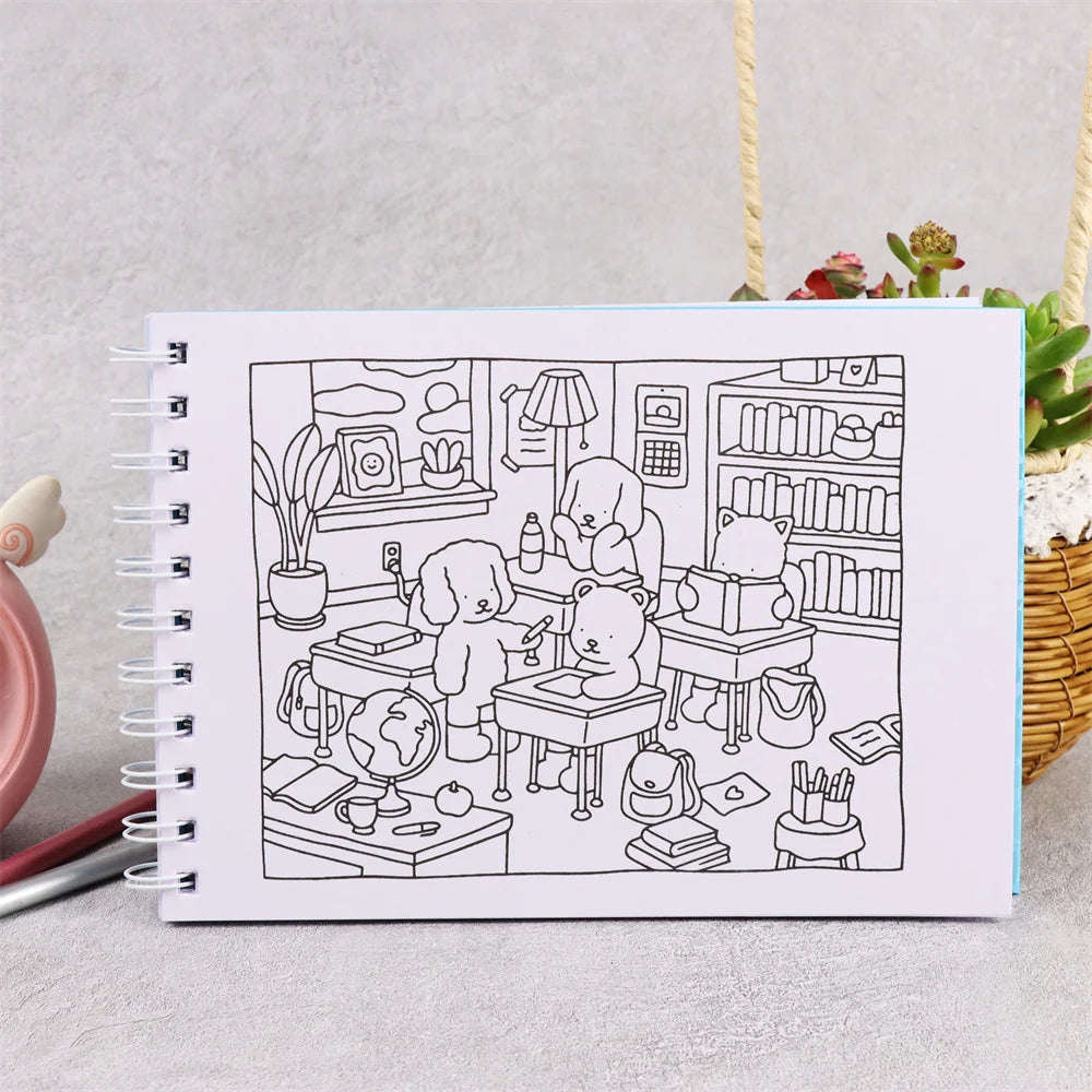 Livro de Colorir Bobbie Goods Aventuras Capa dura Cor Azul+ Conjunto de Canetinhas 36 Cores