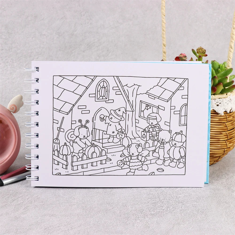 Livro de Colorir Bobbie Goods Aventuras Capa dura Cor Azul+ Conjunto de Canetinhas 36 Cores