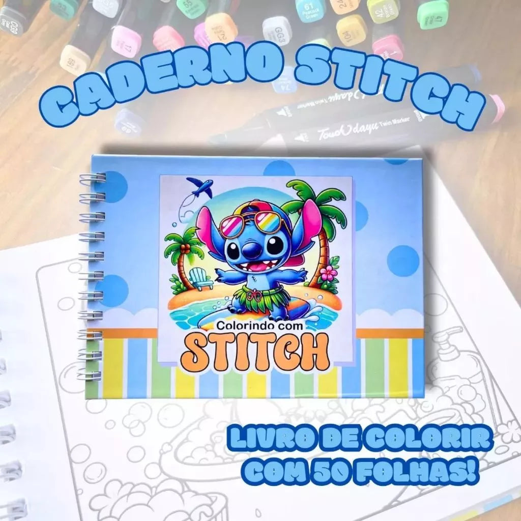 Livro De Colorir Bobbie Goods Stitch Capa Dura + Conjunto de Canetinhas 36 Cores