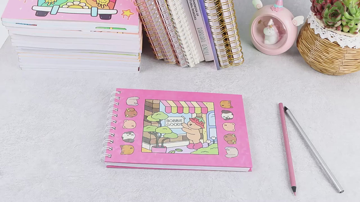 Livro de Colorir Bobbie Goods Aventuras Capa dura Cor Rosa + Conjunto de Canetinhas 36 Cores